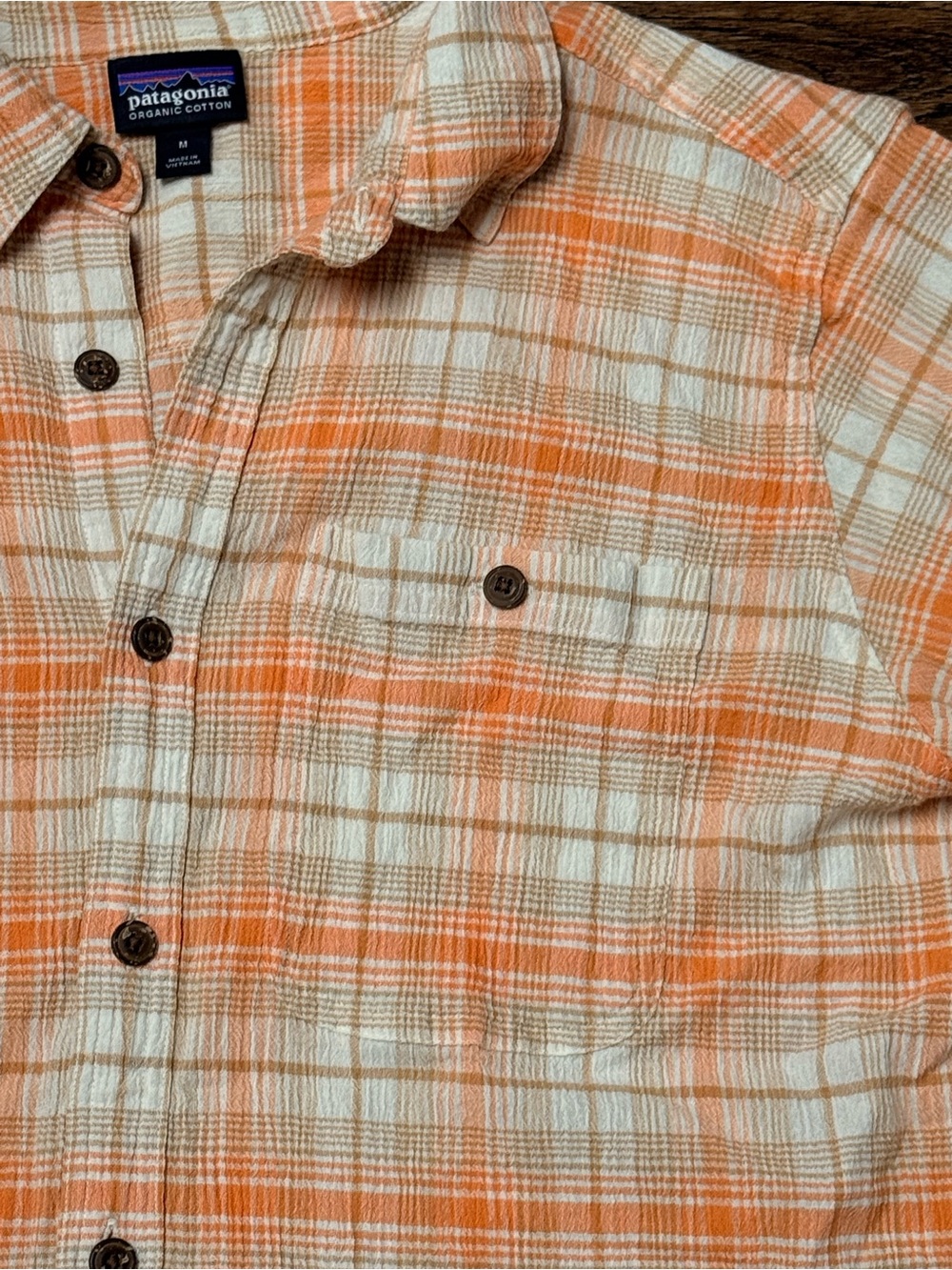 Patagonia Men's Orange Plaid Organic Cotton Button-Up Shirt - Picture 3 of 4